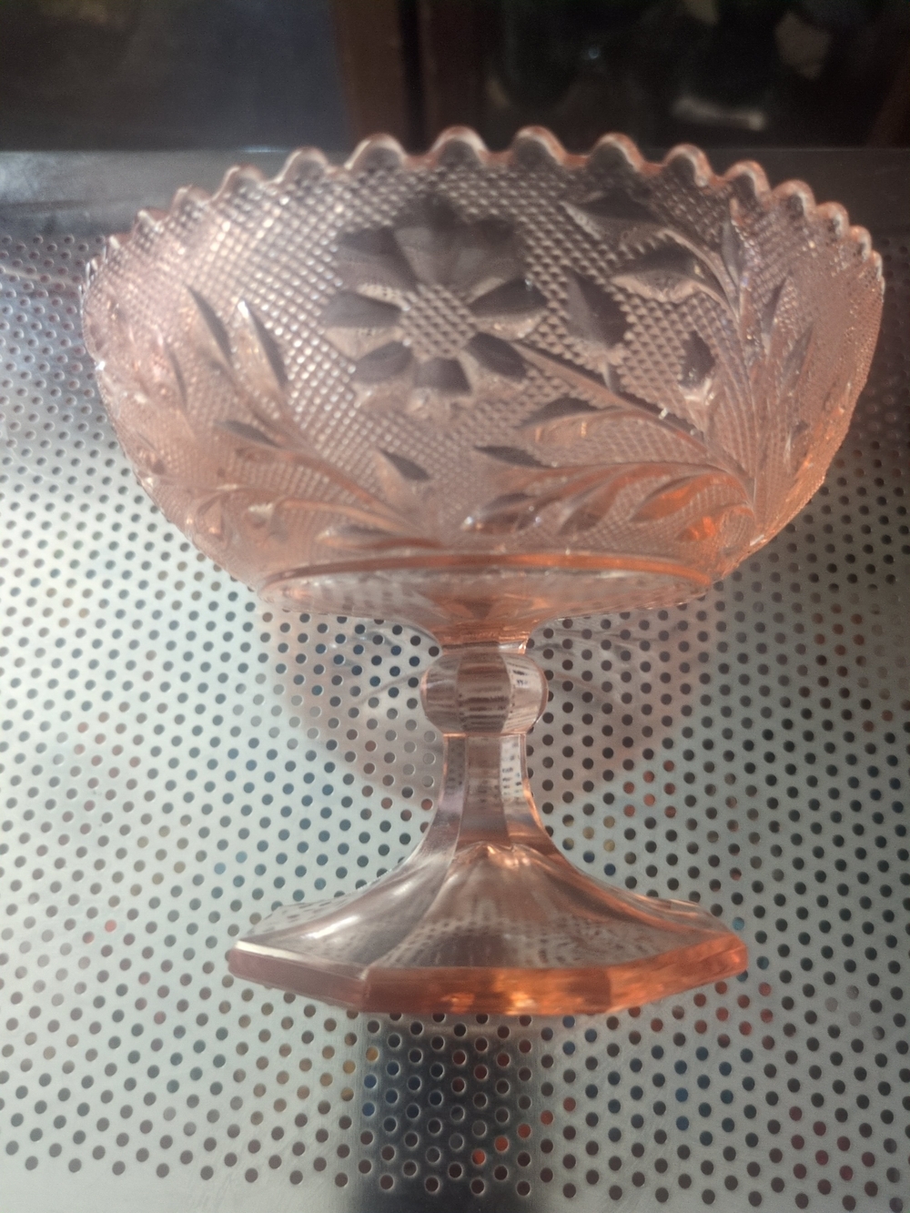 Pressed Glass Compote - Pink Depression Circa 1940's